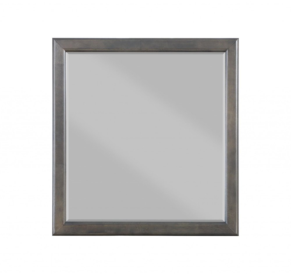Gray Square Wood Framed Accent Mirror - 38-inch