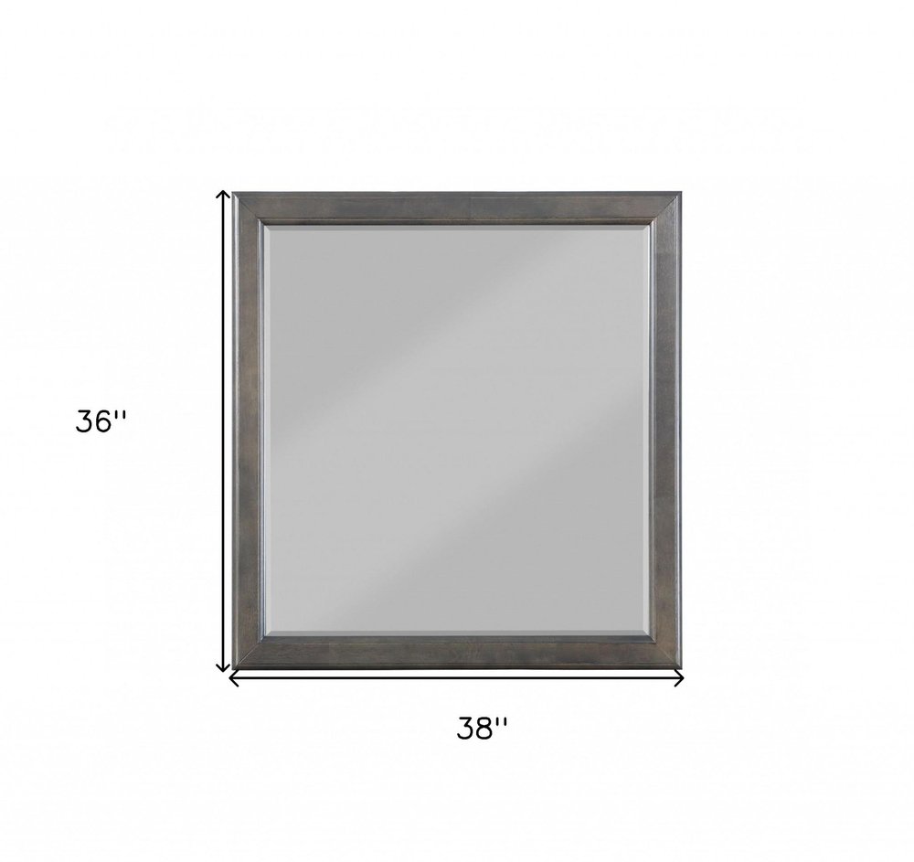 Gray Square Wood Framed Accent Mirror - 38-inch
