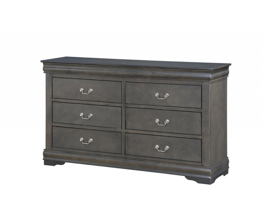 Gray Solid Wood Six Drawer Double Dresser - 57-inch
