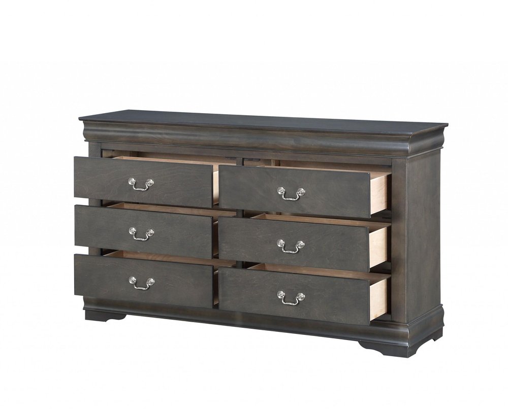 Gray Solid Wood Six Drawer Double Dresser - 57-inch