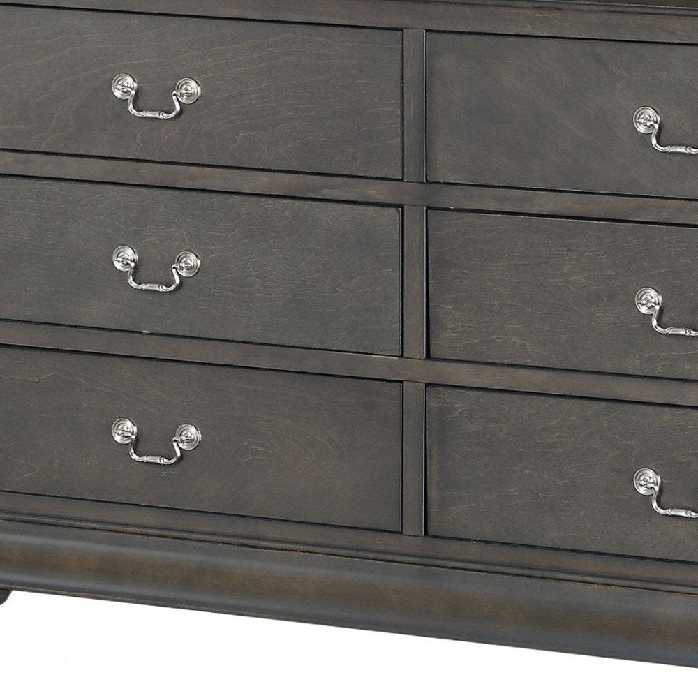 Gray Solid Wood Six Drawer Double Dresser - 57-inch