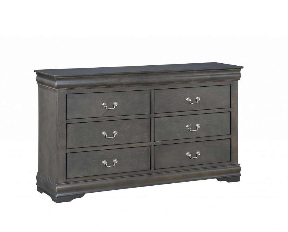 Gray Solid Wood Six Drawer Double Dresser - 57-inch