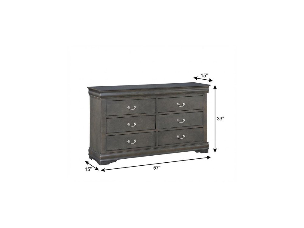 Gray Solid Wood Six Drawer Double Dresser - 57-inch