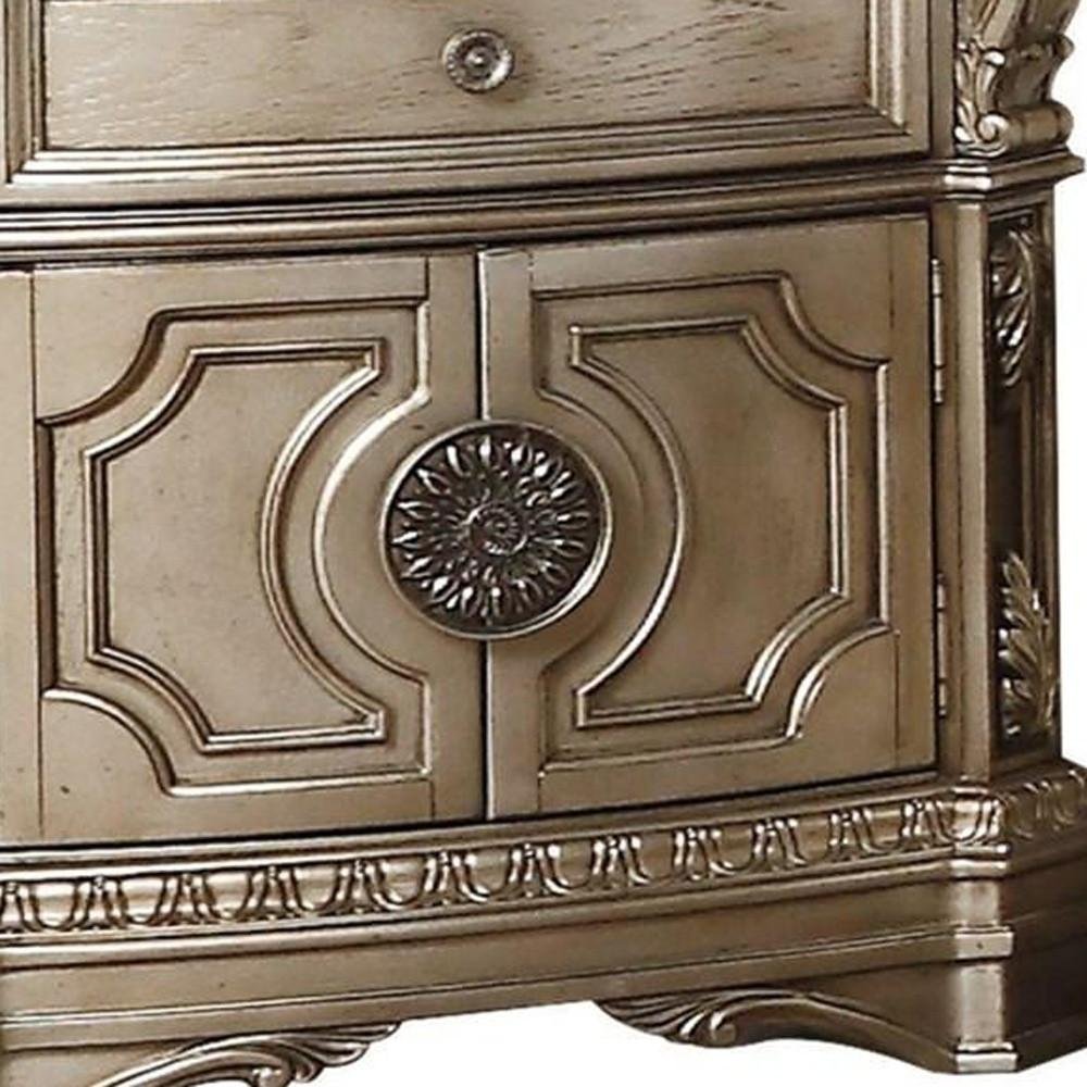 Champagne One Drawer Faux Marble and Solid Wood Nightstand with Storage