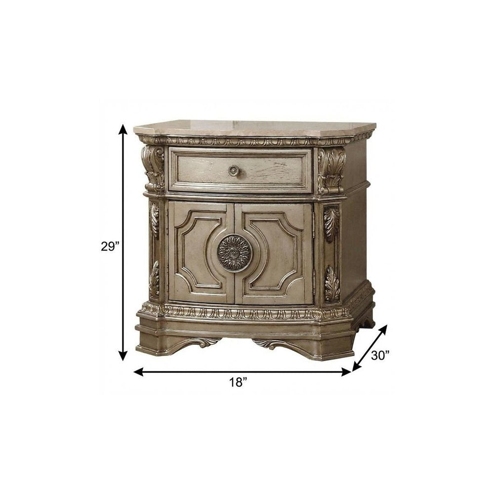 Champagne One Drawer Faux Marble and Solid Wood Nightstand with Storage