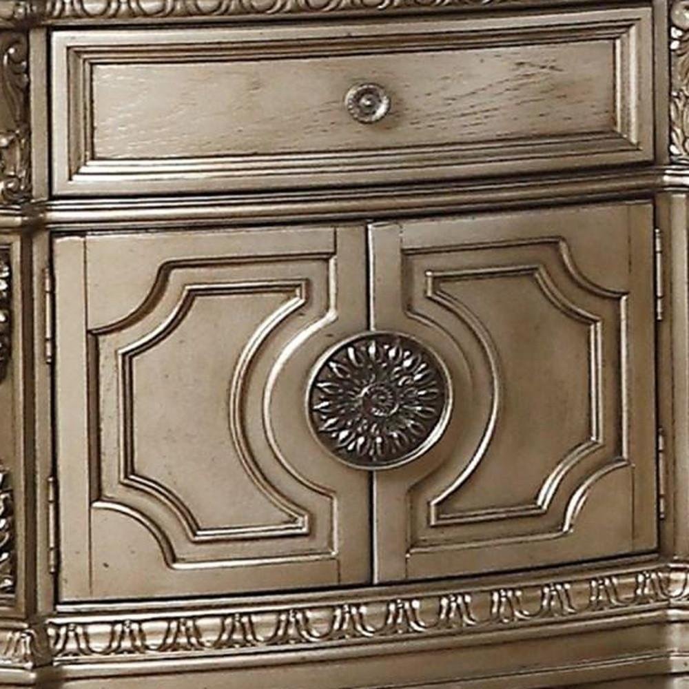 Champagne One Drawer Faux Marble and Solid Wood Nightstand with Storage