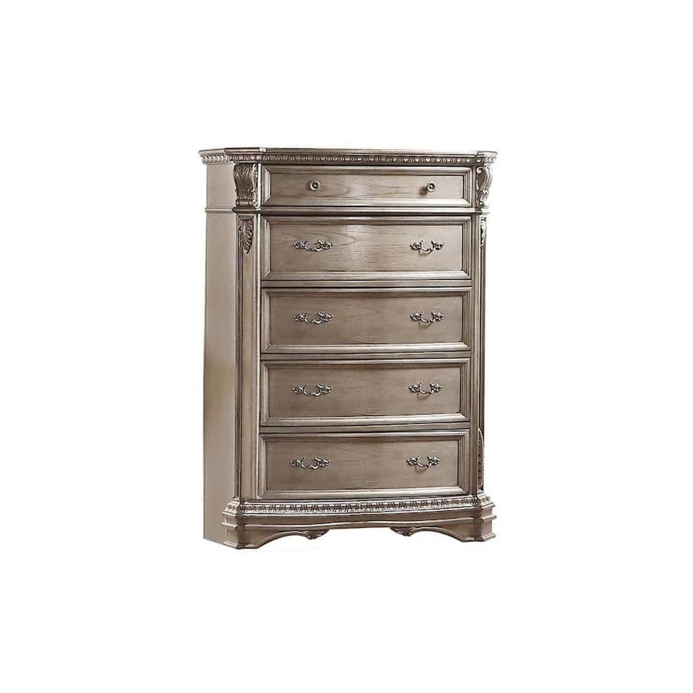 Champagne Carved Scrollwork Solid Wood Five Drawer Gentlemens Chest - 20-inch