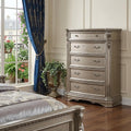Champagne Carved Scrollwork Solid Wood Five Drawer Gentlemens Chest - 20-inch