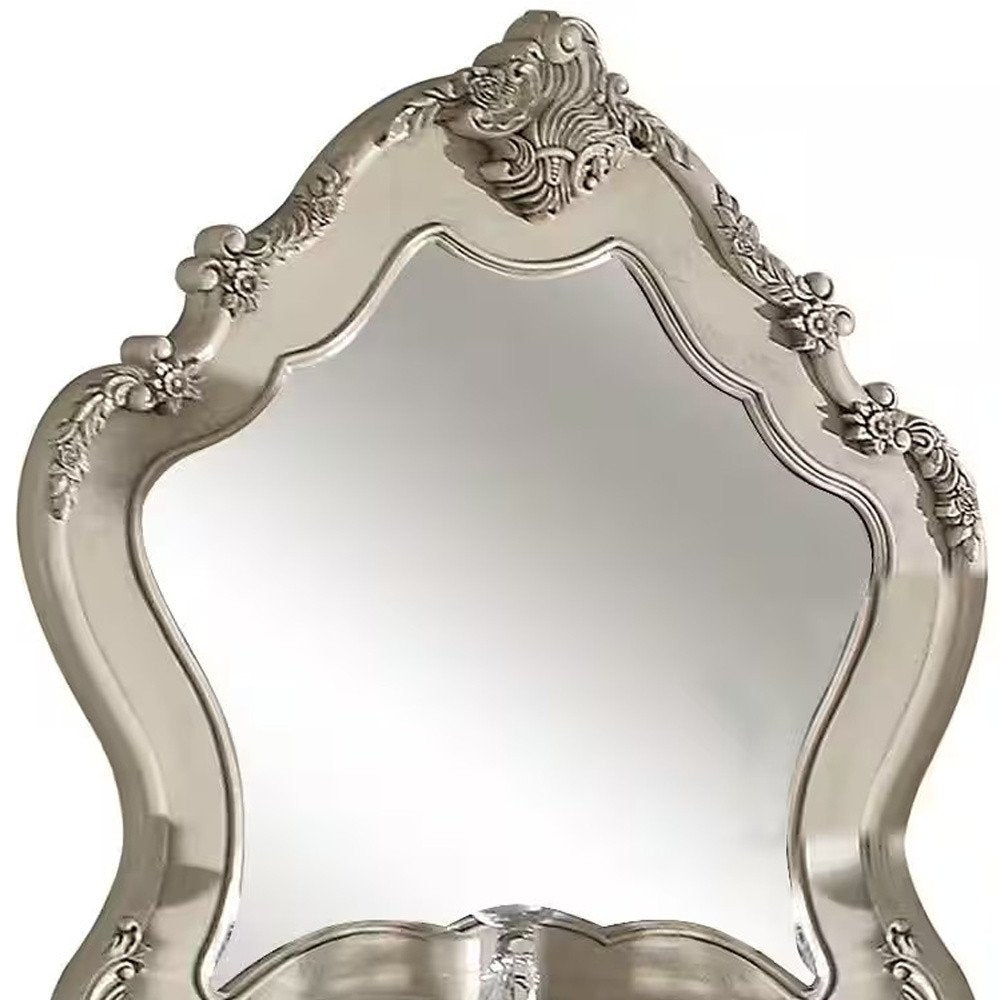 White Abstract Wood Framed Mounted Dresser Mirror - 48-inch