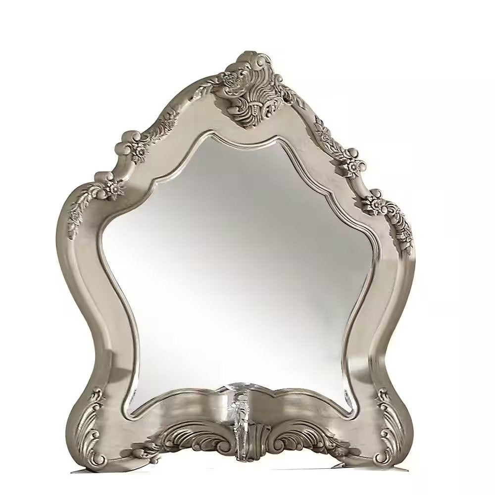 White Abstract Wood Framed Mounted Dresser Mirror - 48-inch