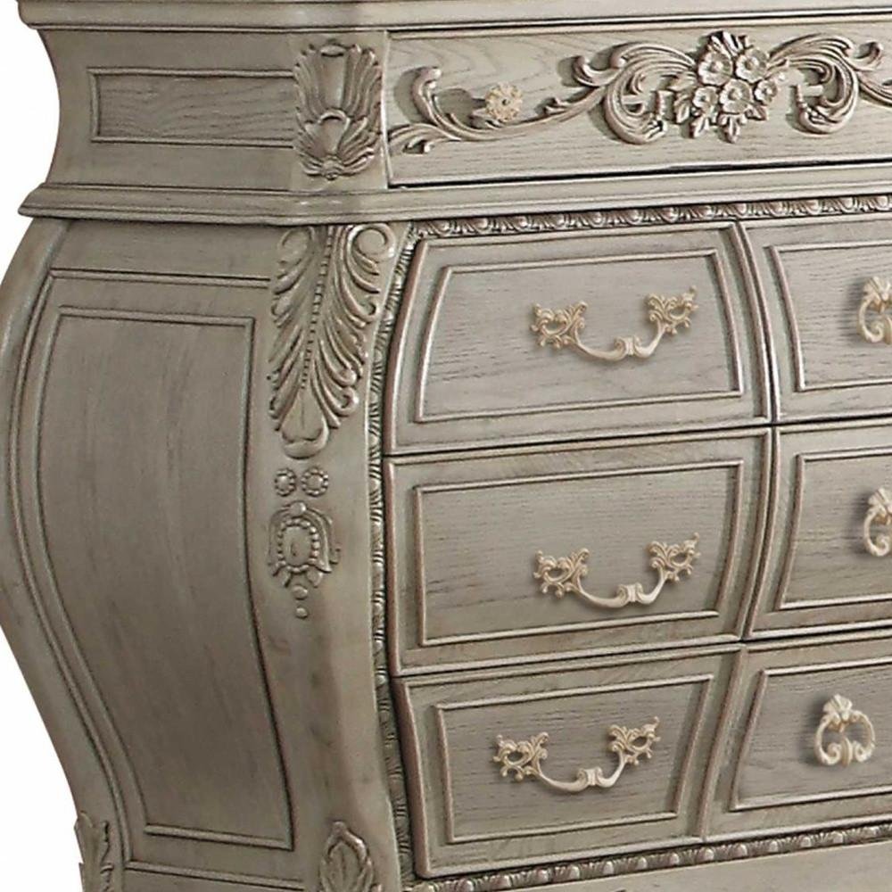 Off White Solid Wood Nine Drawer Double Dresser - 73-inch
