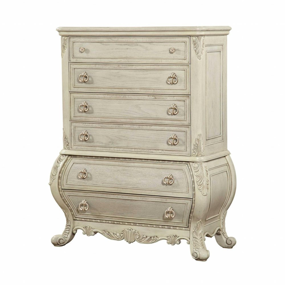 Off White Solid Wood Nine Drawer Double Dresser - 73-inch