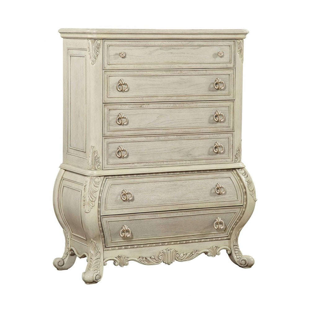 Off White Solid Wood Nine Drawer Double Dresser - 73-inch