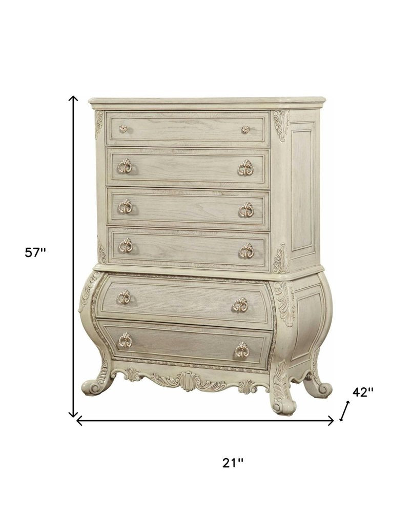Off White Solid Wood Nine Drawer Double Dresser - 73-inch