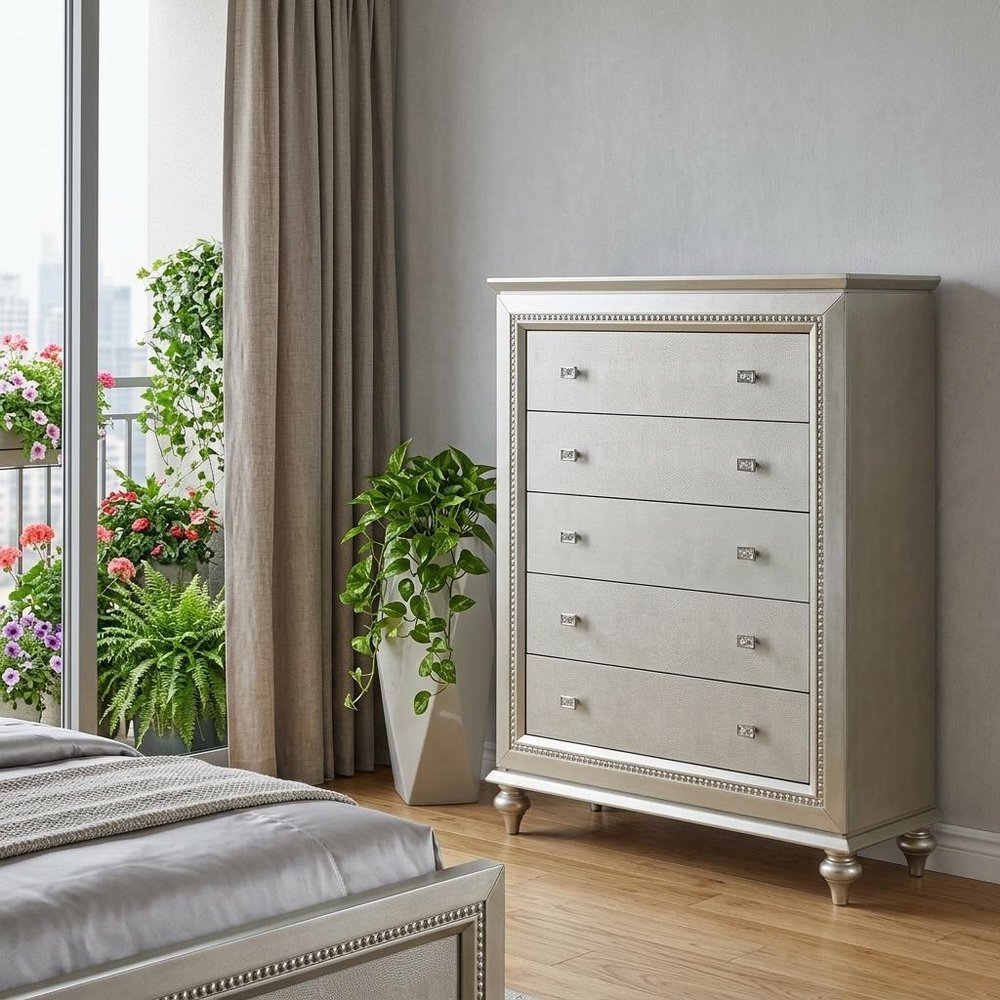 Champagne Wood Five Drawer Dresser - 18-inch