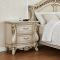 Antiqued White Two Drawers Mirrored Nightstand - 32-inch