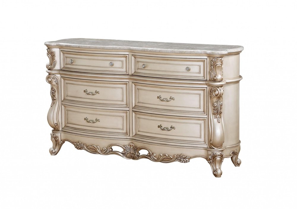 Beige Solid Wood Six Drawer Double Dresser - 7200-inch