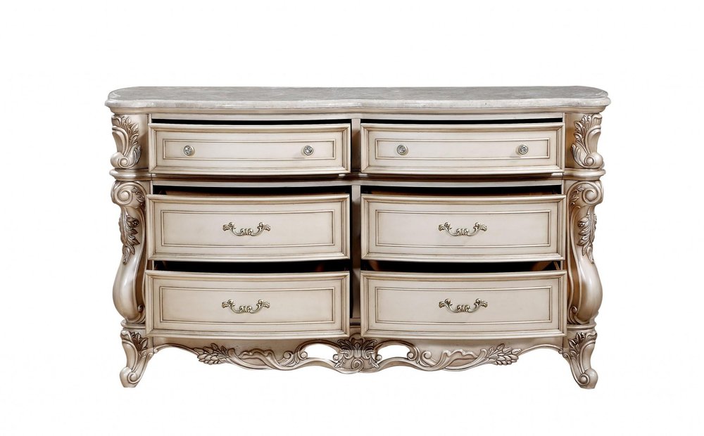 Beige Solid Wood Six Drawer Double Dresser - 7200-inch