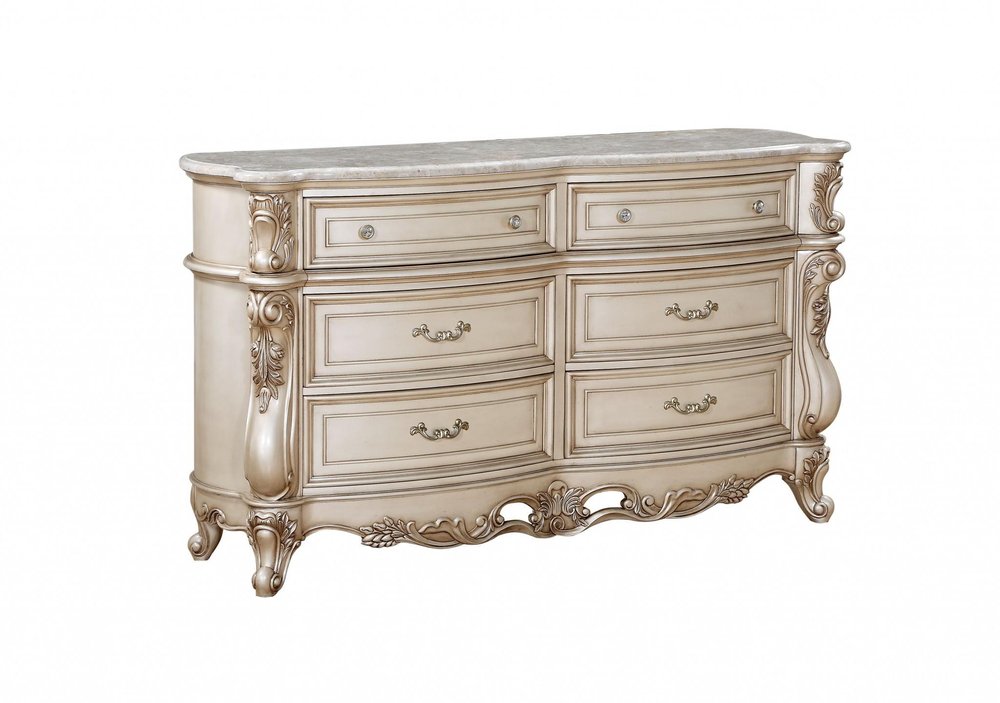 Beige Solid Wood Six Drawer Double Dresser - 7200-inch