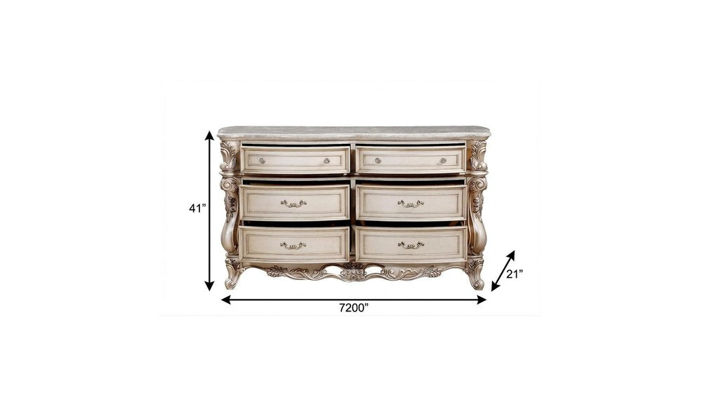 Beige Solid Wood Six Drawer Double Dresser - 7200-inch