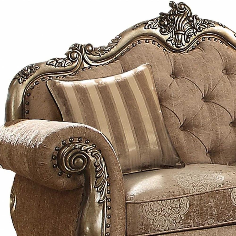 Brown and Platinum Damask Chesterfield Loveseat - 69-inch