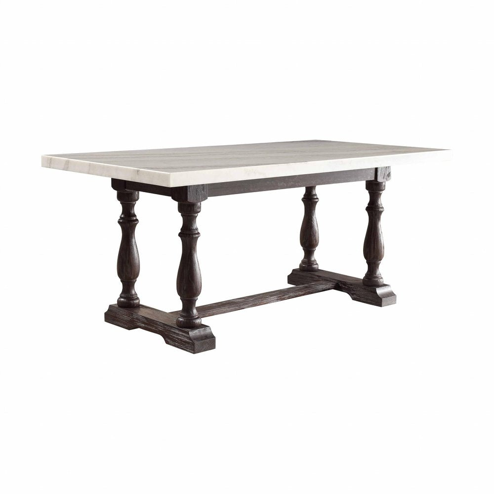 White and Gray Marble and Solid Wood Trestle Base Dining Table - 72-inch
