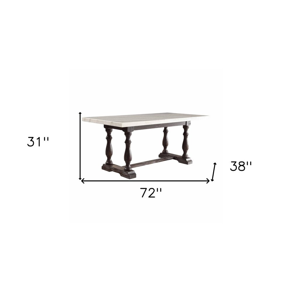 White and Gray Marble and Solid Wood Trestle Base Dining Table - 72-inch