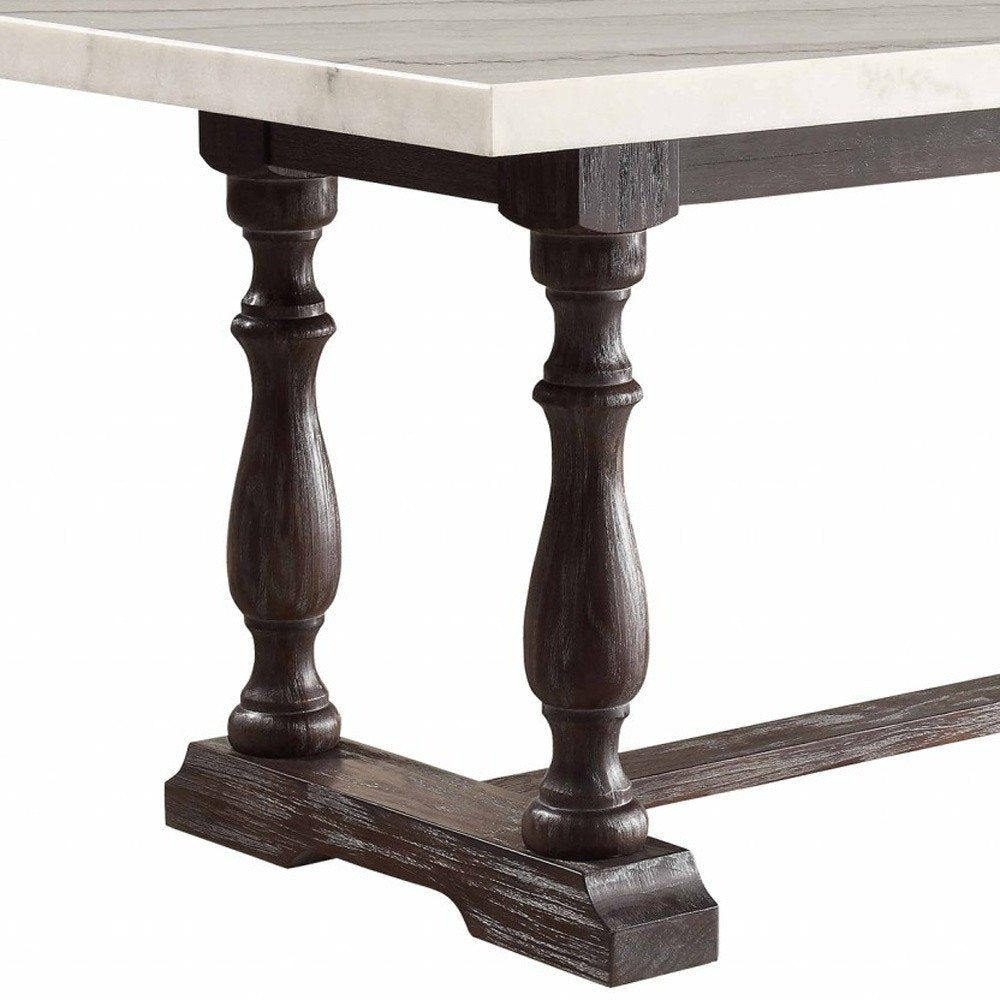 White and Gray Marble and Solid Wood Trestle Base Dining Table - 72-inch