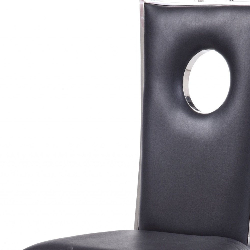 Set of Two Black and Silver Upholstered Faux Leather Dining Side Chairs