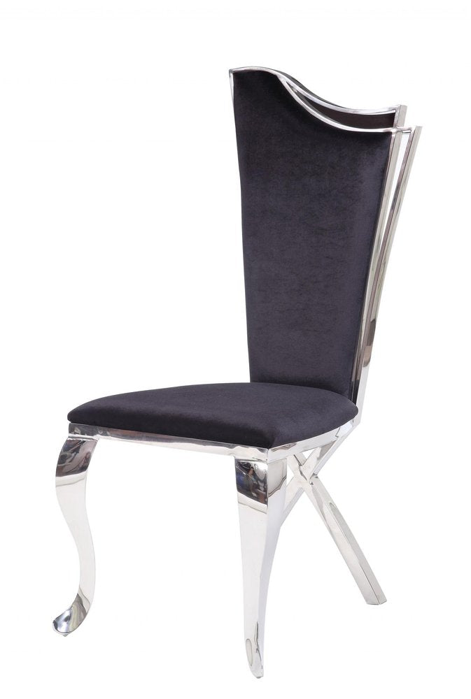 Set of Two Black and Silver Upholstered Fabric Dining Side Chairs