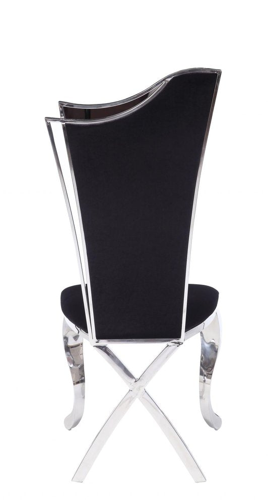 Set of Two Black and Silver Upholstered Fabric Dining Side Chairs
