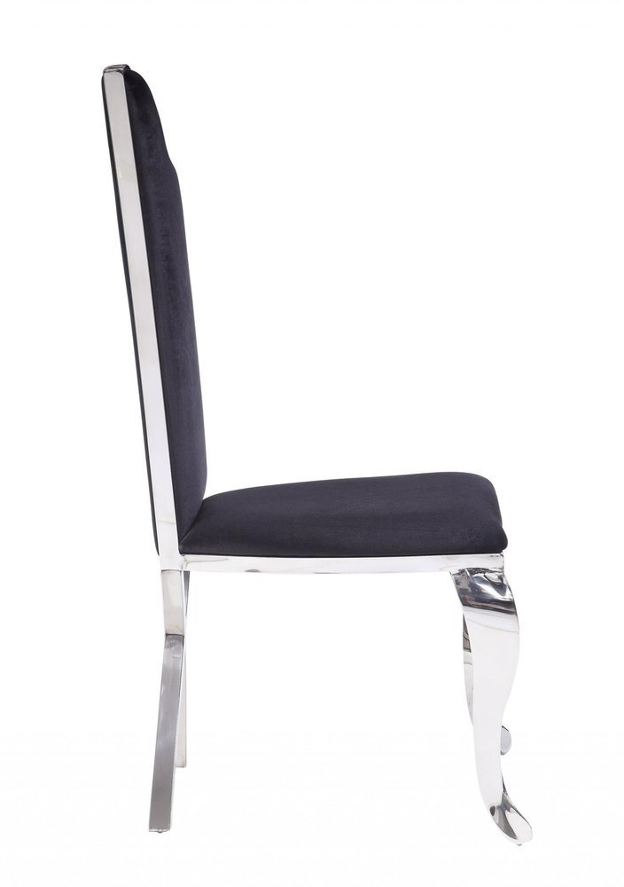 Set of Two Black and Silver Upholstered Fabric Dining Side Chairs