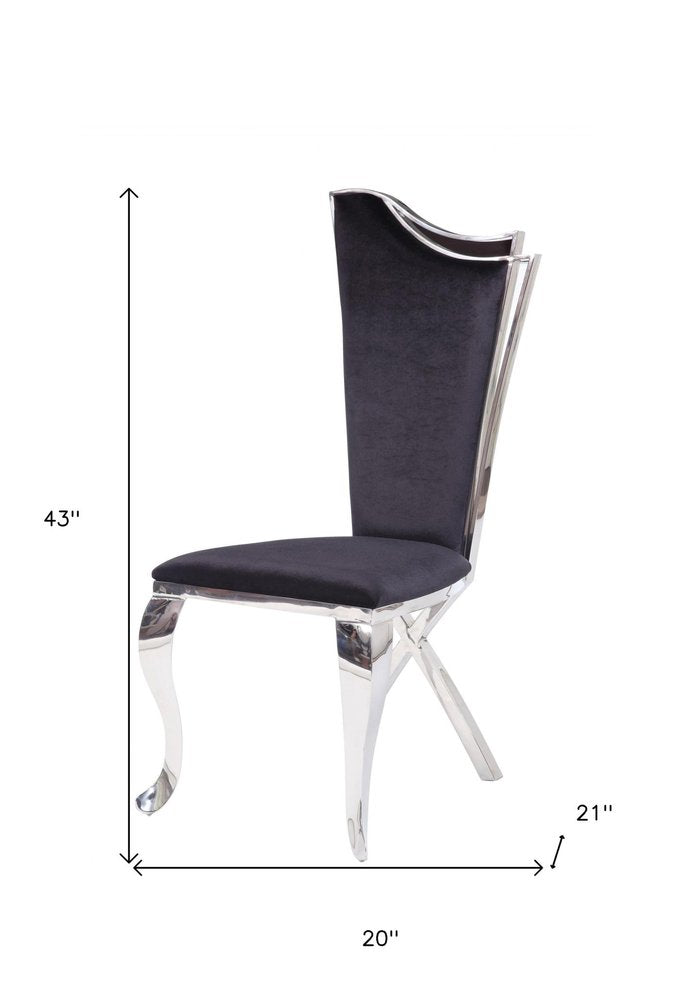 Set of Two Black and Silver Upholstered Fabric Dining Side Chairs