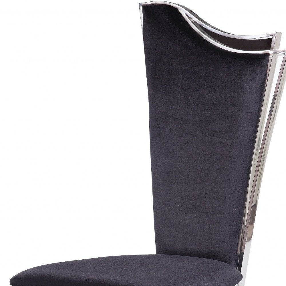 Set of Two Black and Silver Upholstered Fabric Dining Side Chairs