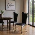 Set of Two Black and Silver Upholstered Fabric Dining Side Chairs