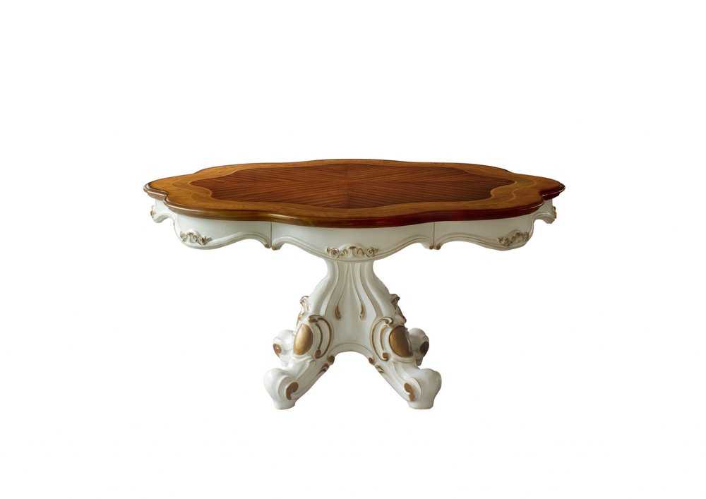 Brown and White Oval Solid Wood Pedestal Base Dining Table - 62-inch