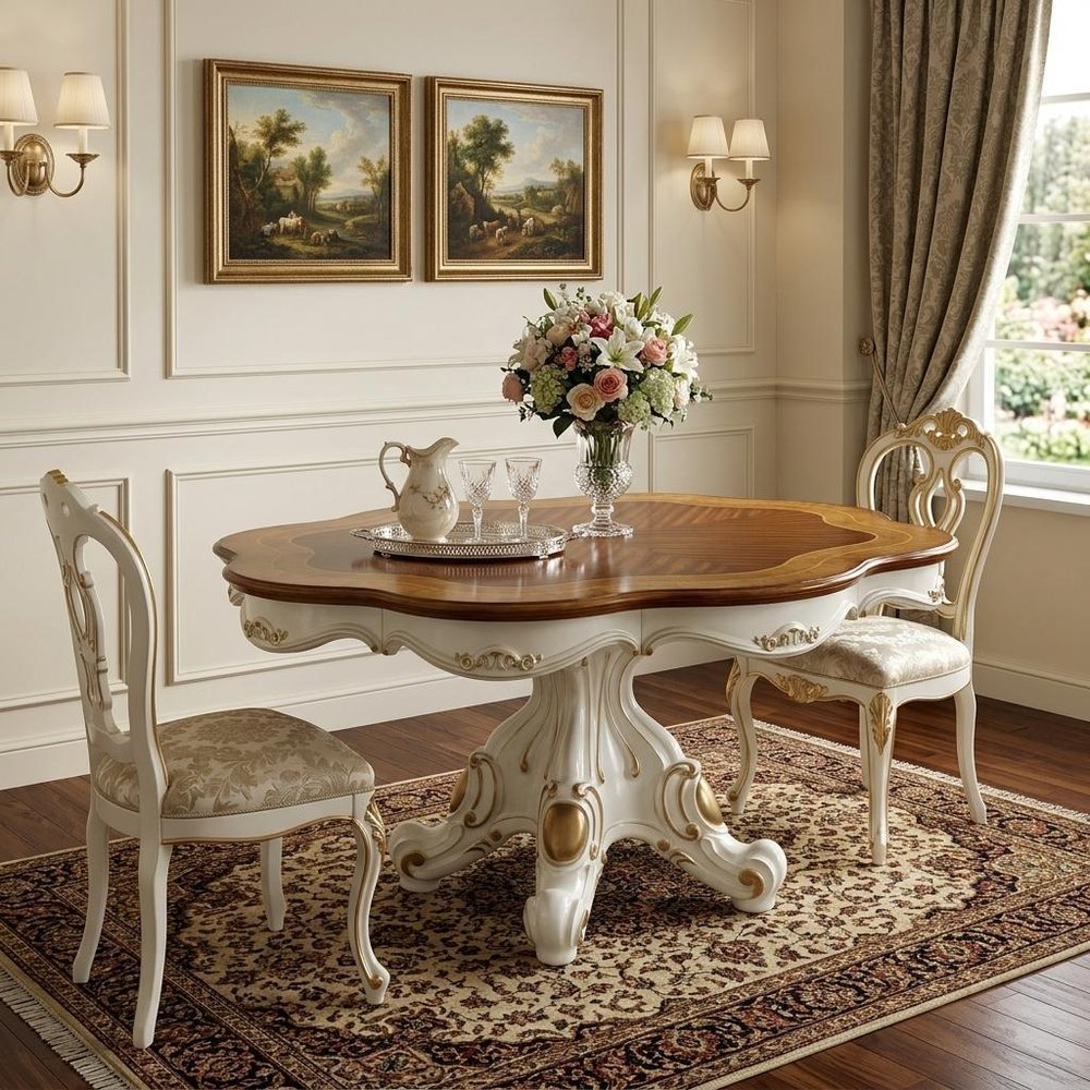 Brown and White Oval Solid Wood Pedestal Base Dining Table - 62-inch