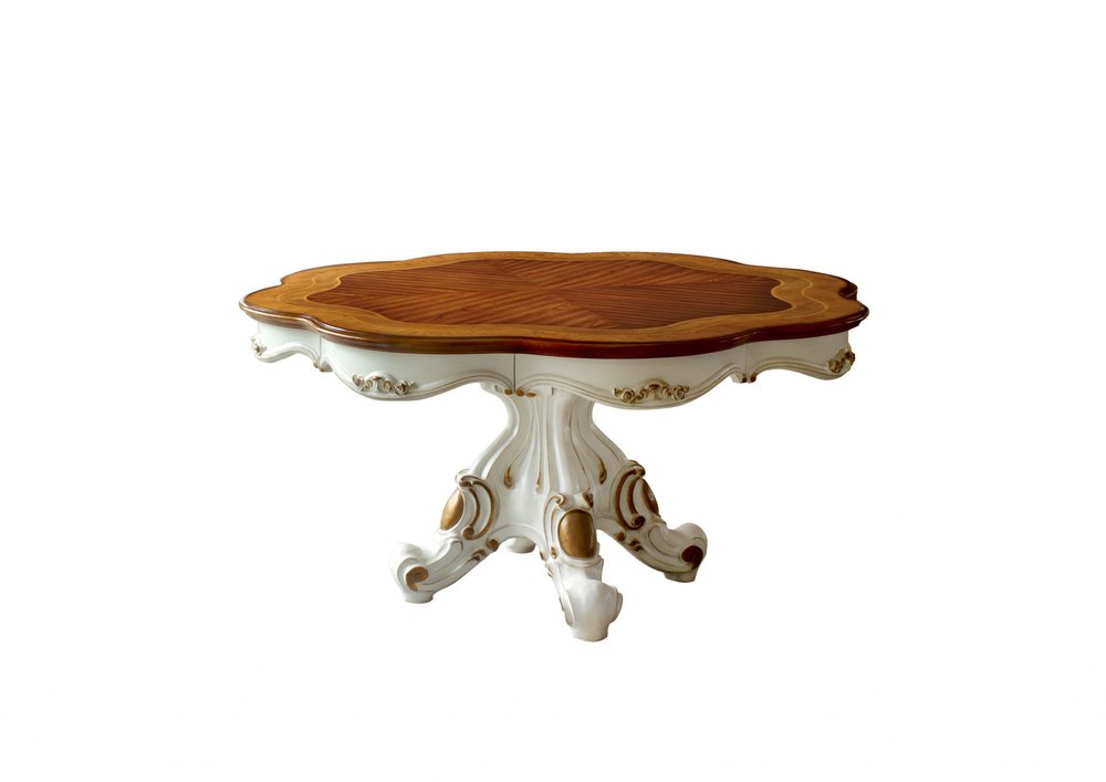 Brown and White Oval Solid Wood Pedestal Base Dining Table - 62-inch