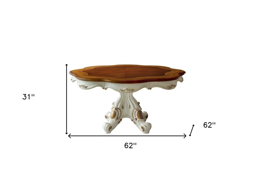 Brown and White Oval Solid Wood Pedestal Base Dining Table - 62-inch