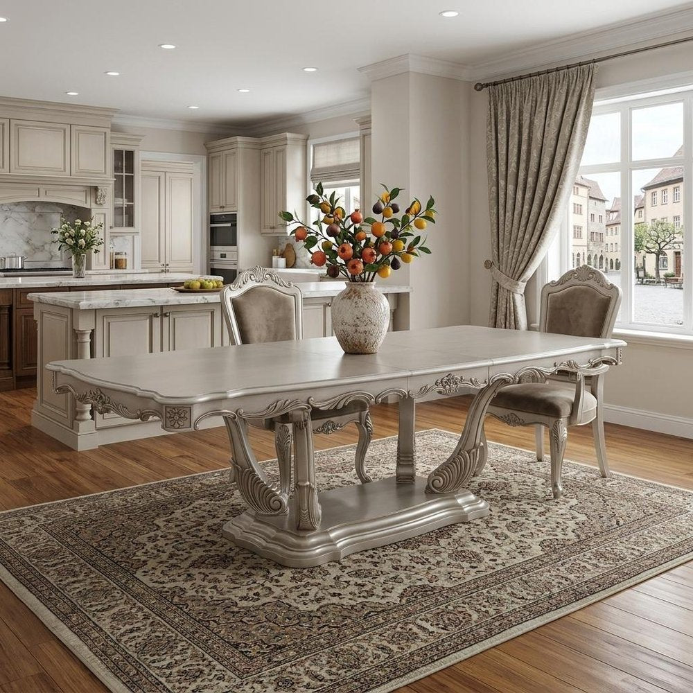 Off White Solid Wood Pedestal Base Dining Table - 44-inch