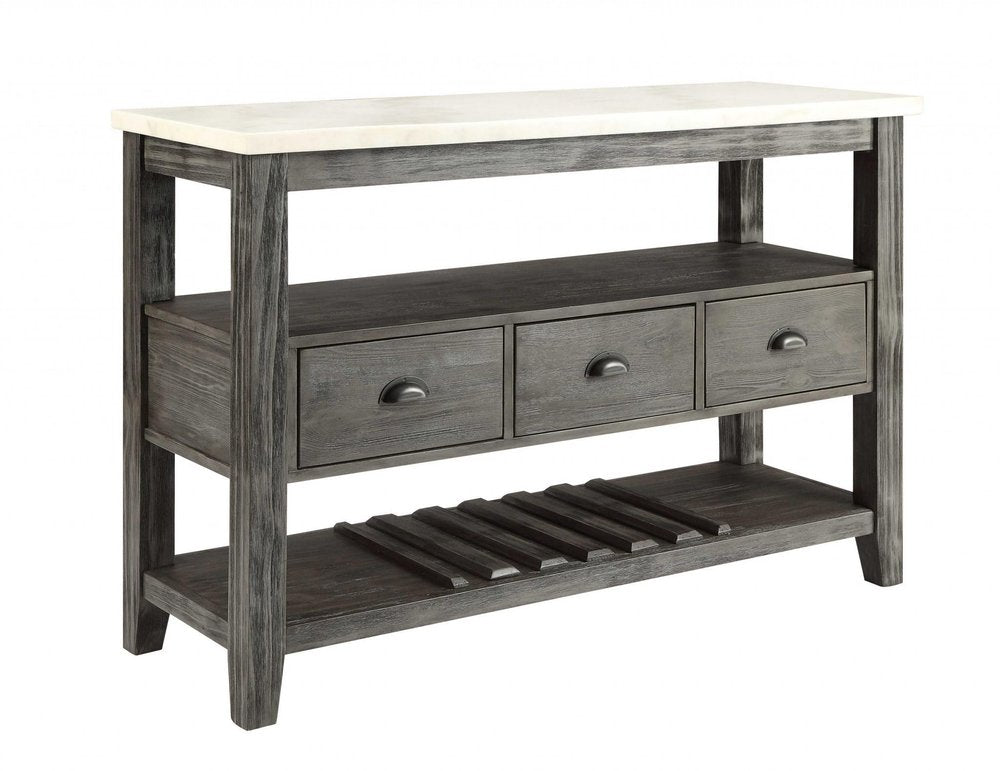 White Marble Gray Oak Wood Server - 18 X 54 X 36-inch
