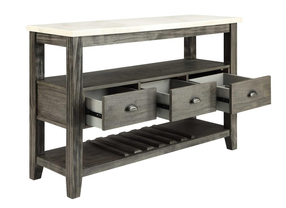 White Marble Gray Oak Wood Server - 18 X 54 X 36-inch