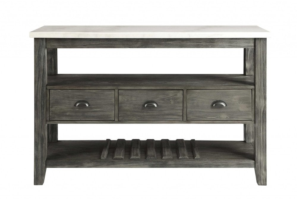 White Marble Gray Oak Wood Server - 18 X 54 X 36-inch
