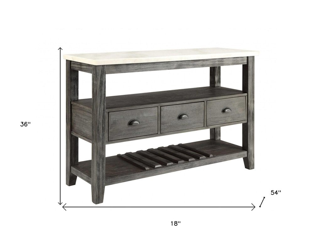 White Marble Gray Oak Wood Server - 18 X 54 X 36-inch