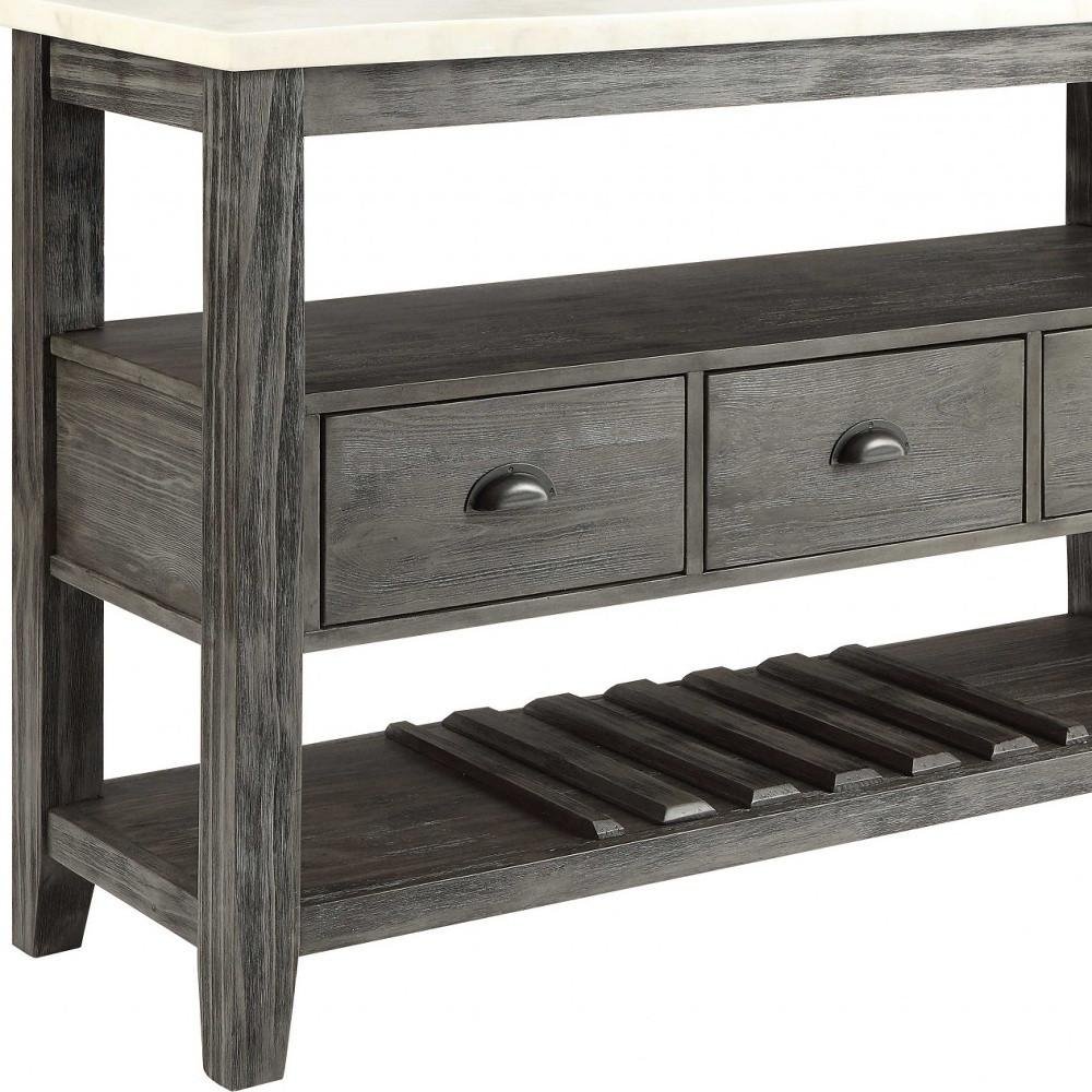 White Marble Gray Oak Wood Server - 18 X 54 X 36-inch