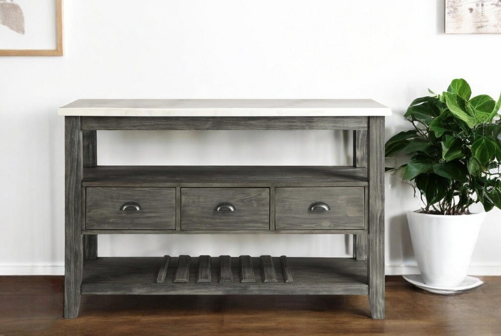 White Marble Gray Oak Wood Server - 18 X 54 X 36-inch