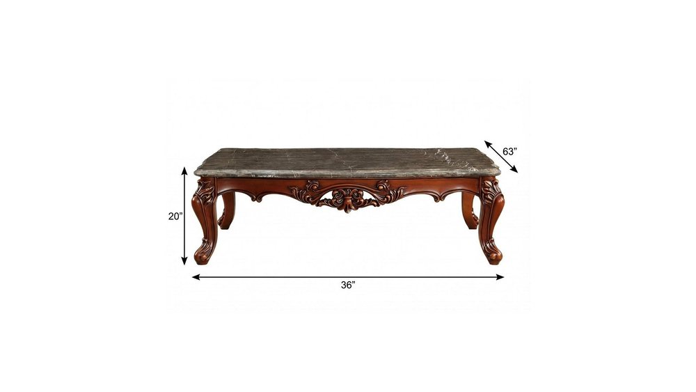 Gray and Brown Genuine Marble and Solid Wood Coffee Table - 36-inch