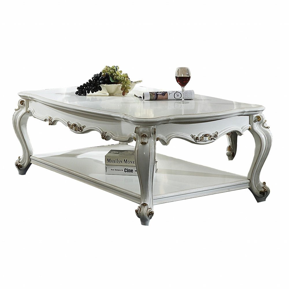 White Resin and Wood Coffee Table with Shelf - 36-inch