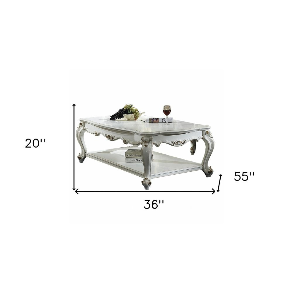White Resin and Wood Coffee Table with Shelf - 36-inch
