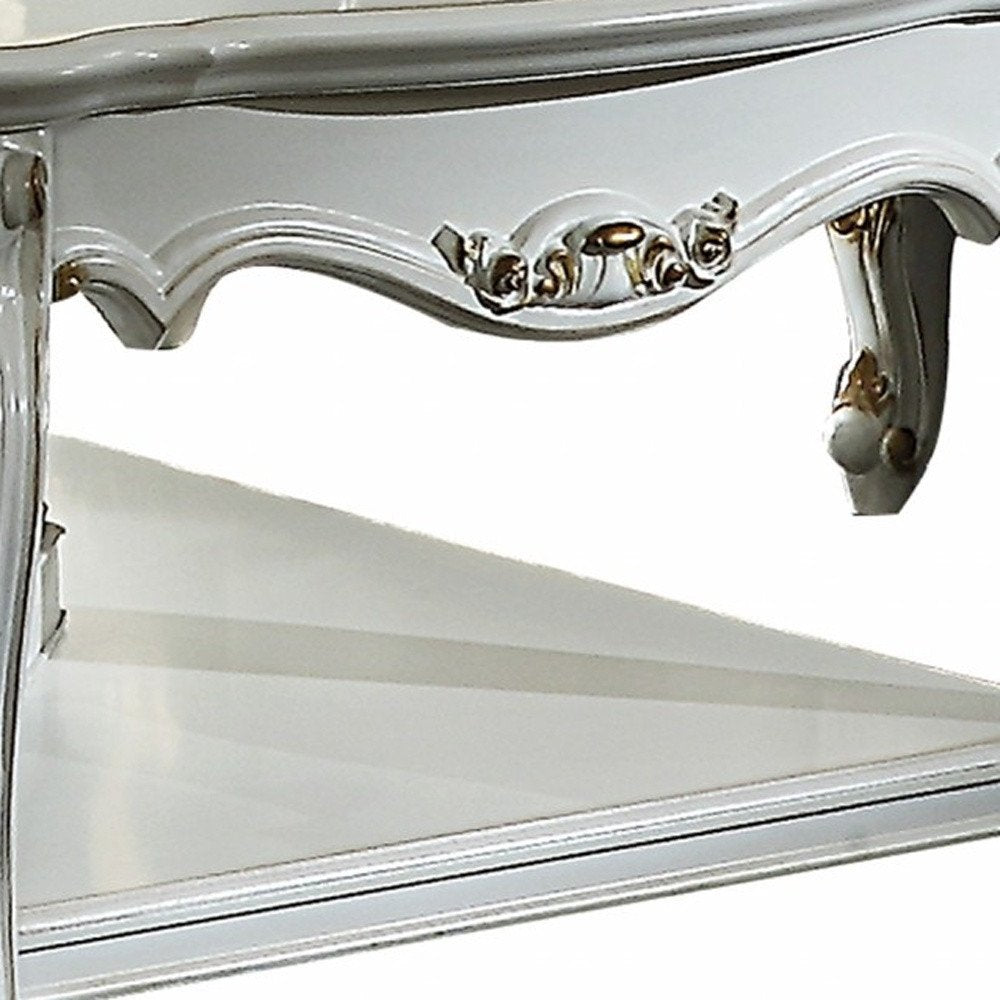 White Resin and Wood Coffee Table with Shelf - 36-inch